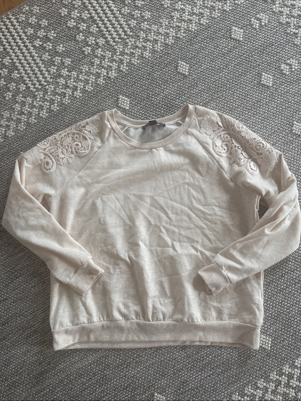 Gloria Vanderbilt Lace-Shoulder Sweatshirt in Light Beige